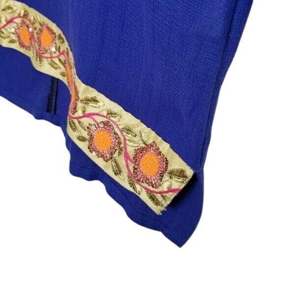 Soft Surroundings Womens Blue Tunic Embroidered Floral‎ Hem 3/4 Sleeves Boho M - Picture 9 of 10